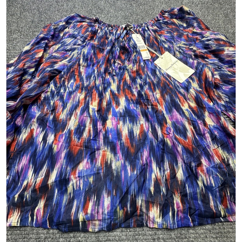 Tommy Bahama Blouse Womens Small Ikat Print Long Sleeve Silk Iridescent Top